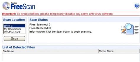 McAfee FreeScan Installation.
